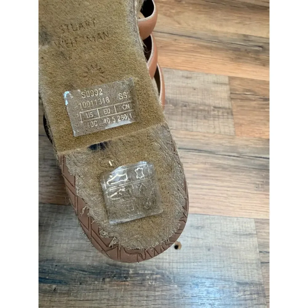 Stuart Weitzman size 10 Lilyana platform beige Leather Wedge Sandal Shoe Women's